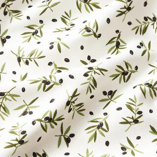 Tissu de décoration Semi-panama Mini-olives – ivoire/pin, 