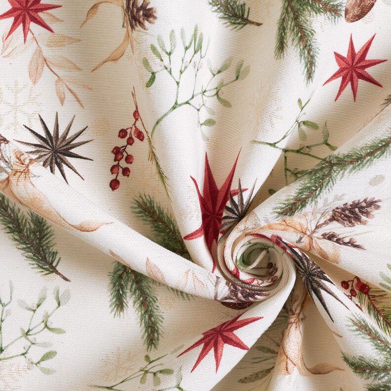 Tissu de décoration Jacquard Lurex branches de sapin – nature/or,  image number 3