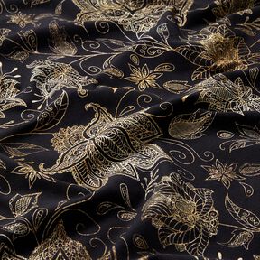 Jersey coton fleurs de mandala dorées | Glitzerpüppi – noir/or, 