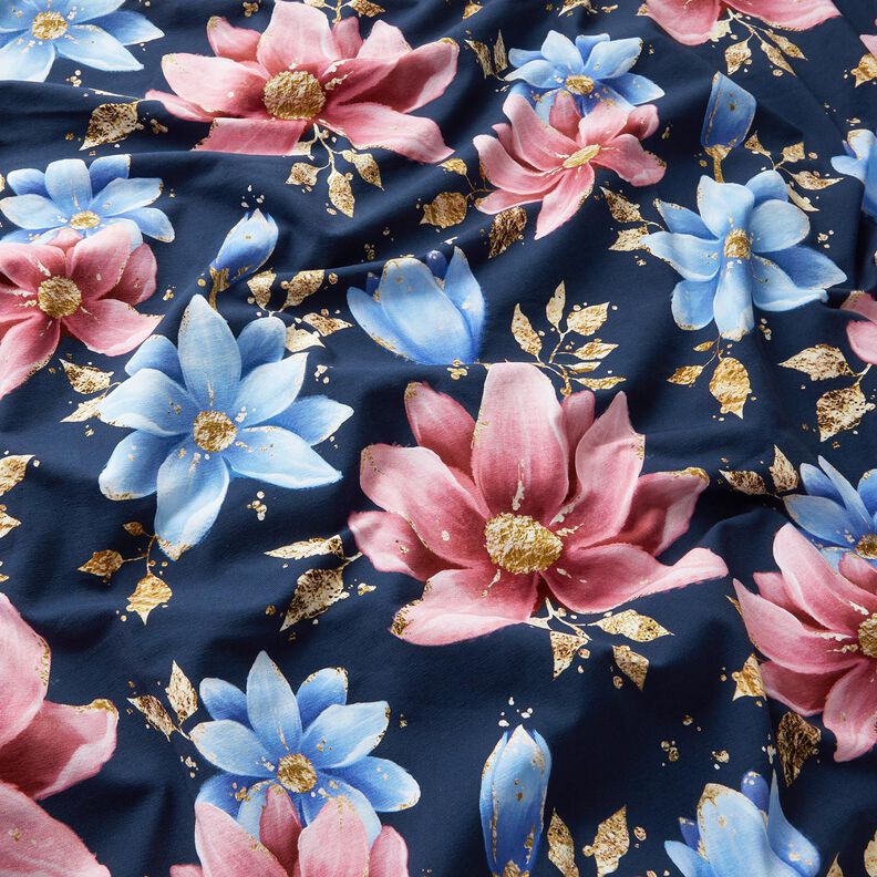 Jersey coton Fleurs de rêve | Glitzerpüppi – bleu marine,  image number 1