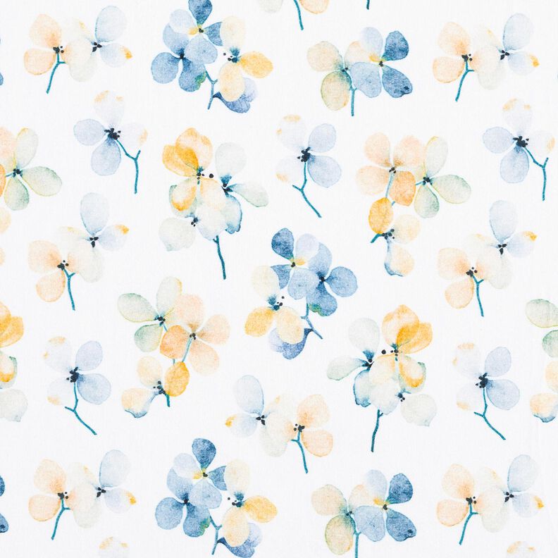 Jersey coton Fleurs aquarelle Impression numérique – ivoire/bleu clair,  image number 1