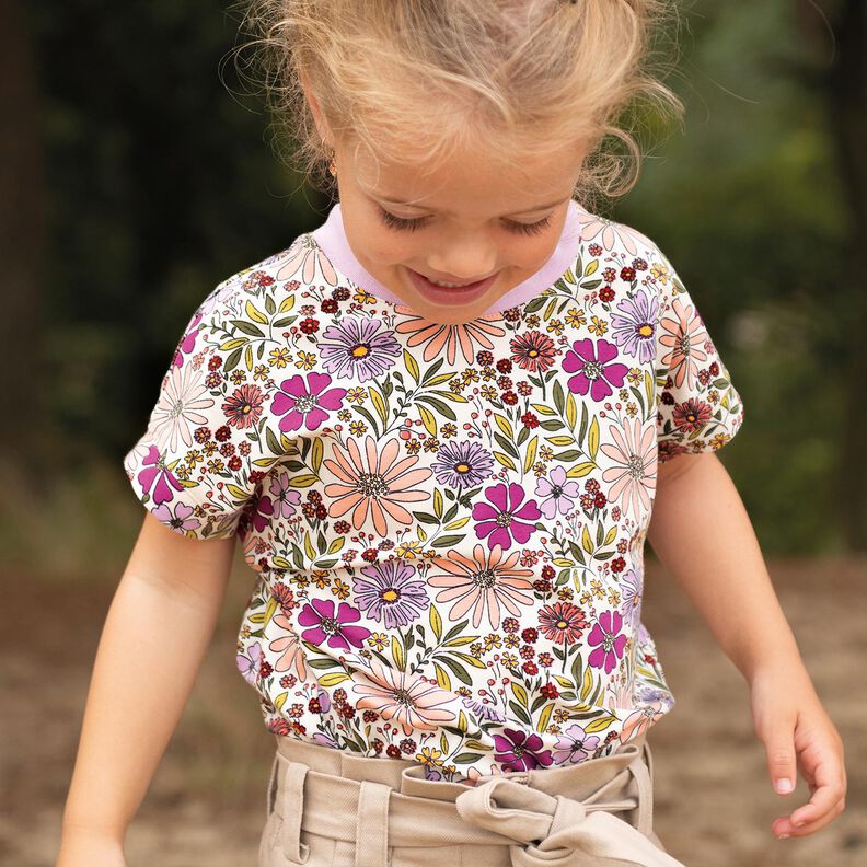 Jersey coton Mer de fleurs | Poppy Fabrics – écru/mauve,  image number 5