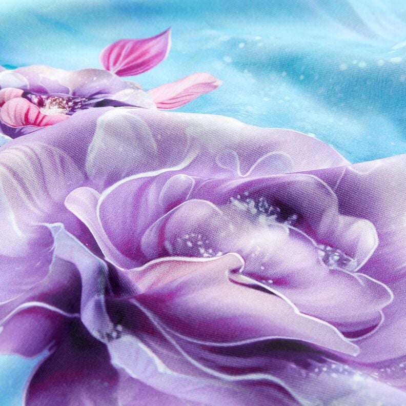 Jersey coton Fleurs d'été | Glitzerpüppi  – bleu ciel/lavande,  image number 6