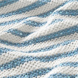 Tissu maille Rayures scintillantes avec paillettes – écru/bleu, 