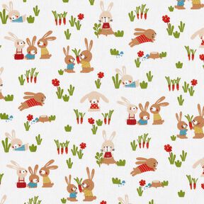 Popeline coton Lapins dans le jardin – blanc, 