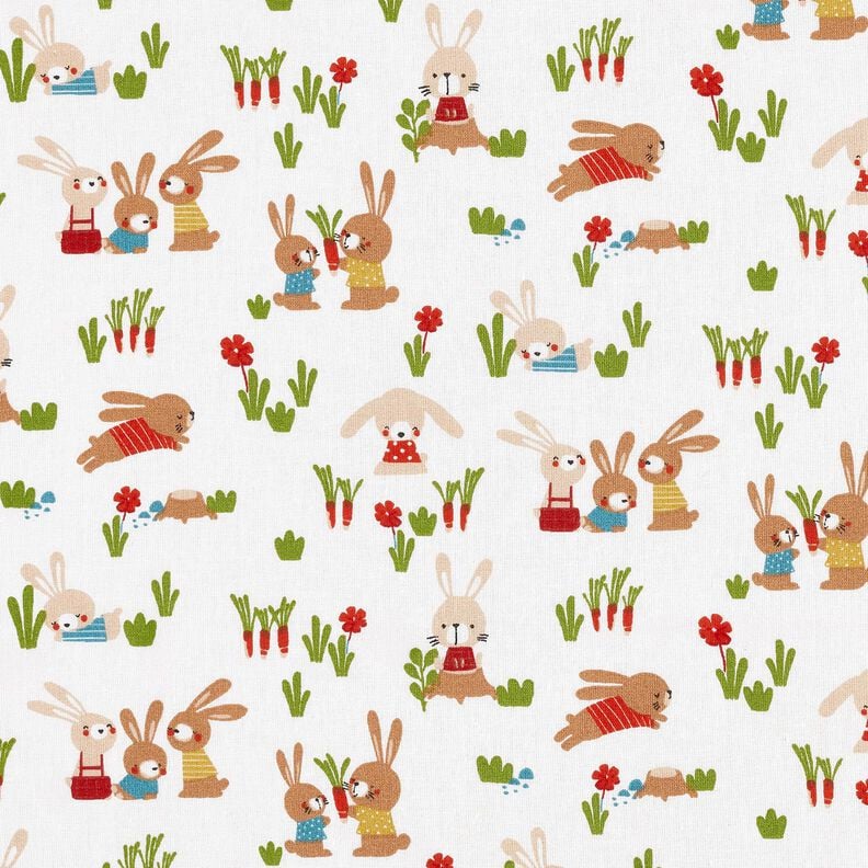Popeline coton Lapins dans le jardin – blanc, image number 1