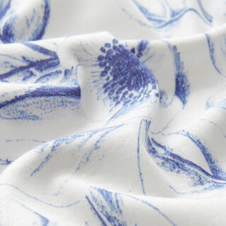 Jersey de coton Fleurs délicates – blanc/bleu, 
