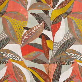 Tissu de décoration Semi-panama feuilles tropicales – moutarde/terre cuite, 