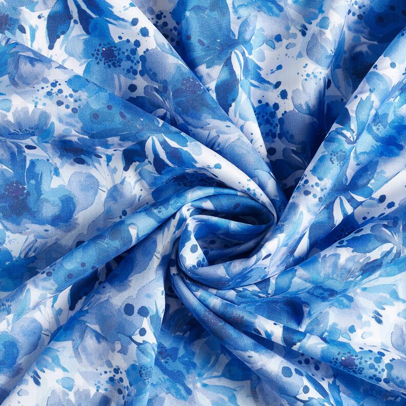 Tissu viscose Fleurs avec touches de couleur – bleu roi/blanc, image number 3