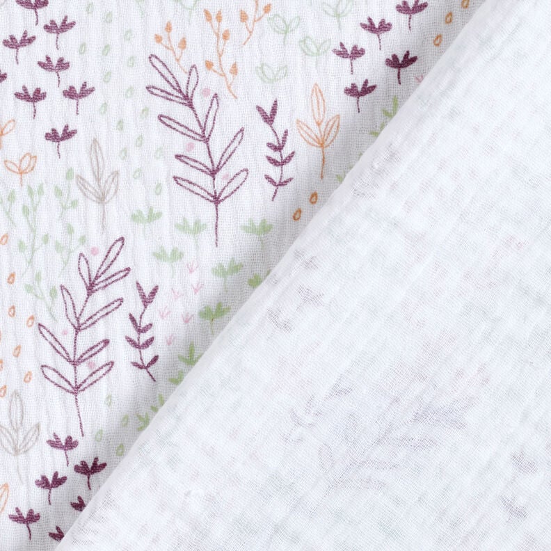 Tissu double gaze de coton Vrilles de feuilles – blanc/aubergine,  image number 5