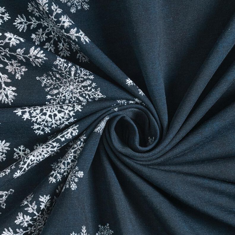 French Terry Sweat d’été Fleurs de givre Tissu bordure | Glitzerpüppi – bleu nuit/blanc, image number 3