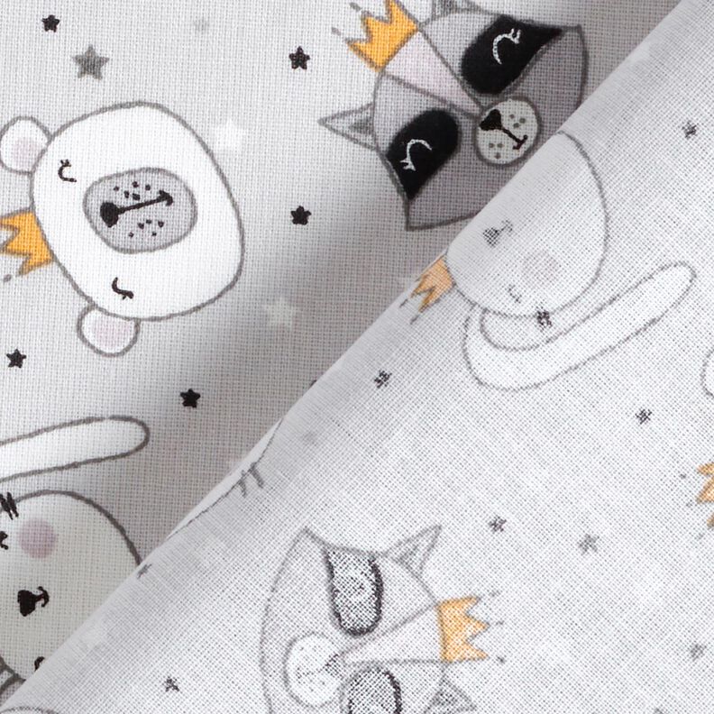 Popeline coton Animaux avec couronnes – gris clair, image number 4