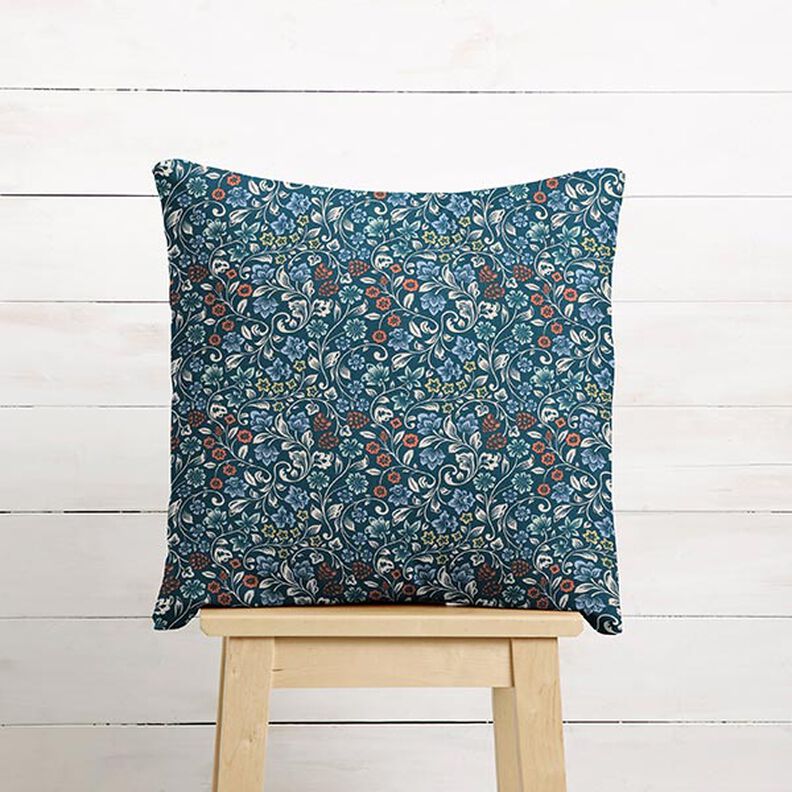 Tissu en coton Cretonne Vrilles de fleurs – pétrole/taupe clair,  image number 6