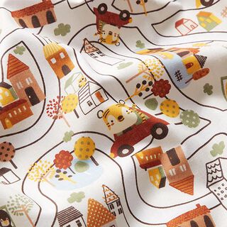 Tissu en coton Cretonne promenade en voiture – blanc/marron, 