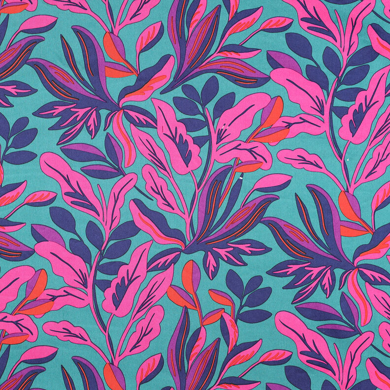 Satin de coton Lush Leaves | Nerida Hansen – turquoise/pourpre,  image number 1