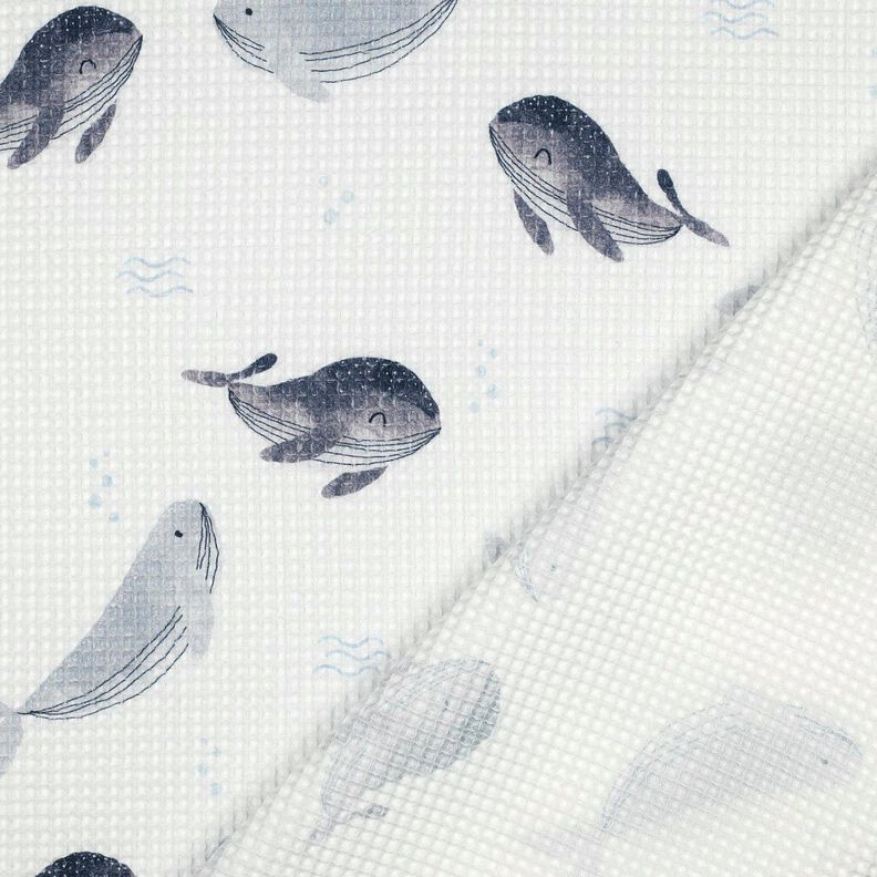 Nid d’abeille Baleine Impression numérique | Poppy Fabrics – ivoire/gris bleu,  image number 4