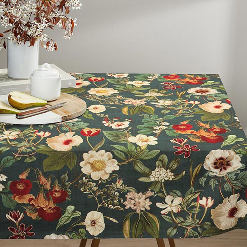 Tissu de décoration Toile Fleurs nostalgiques – vert foncé, image number 7