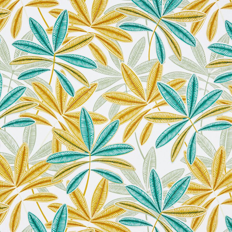 Tissu de décoration Semi-panama Feuilles colorées – blanc/vert émeraude,  image number 1