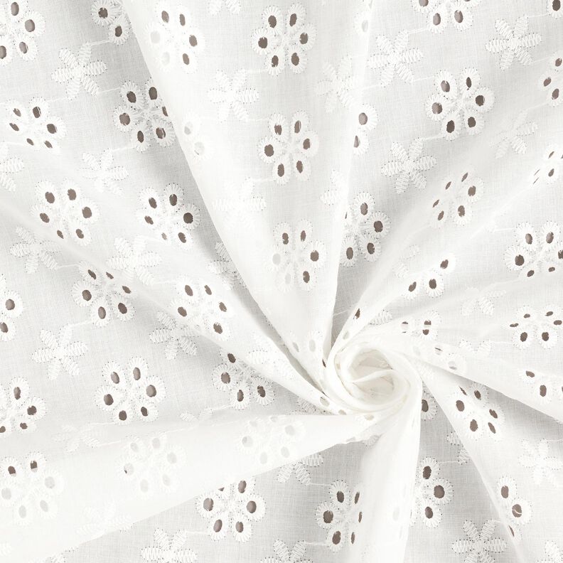 Tissu de coton à broderie anglaise Fleurs – blanc,  image number 3