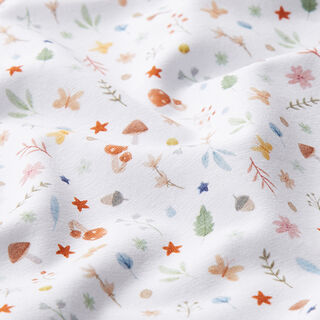 Jersey de coton bio fleurs, champignons, feuilles – blanc, 