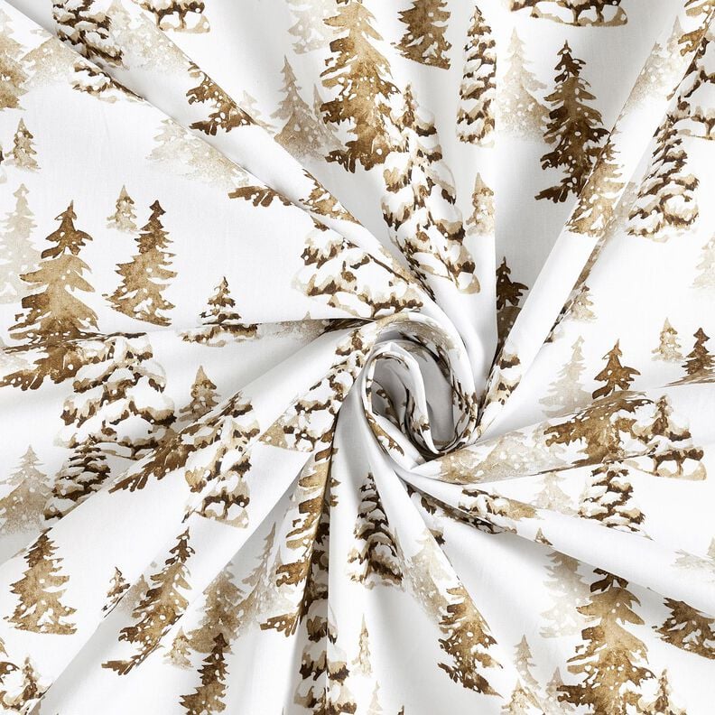 Tissu en coton Popeline sapins enneigés – blanc/brun faon, image number 3