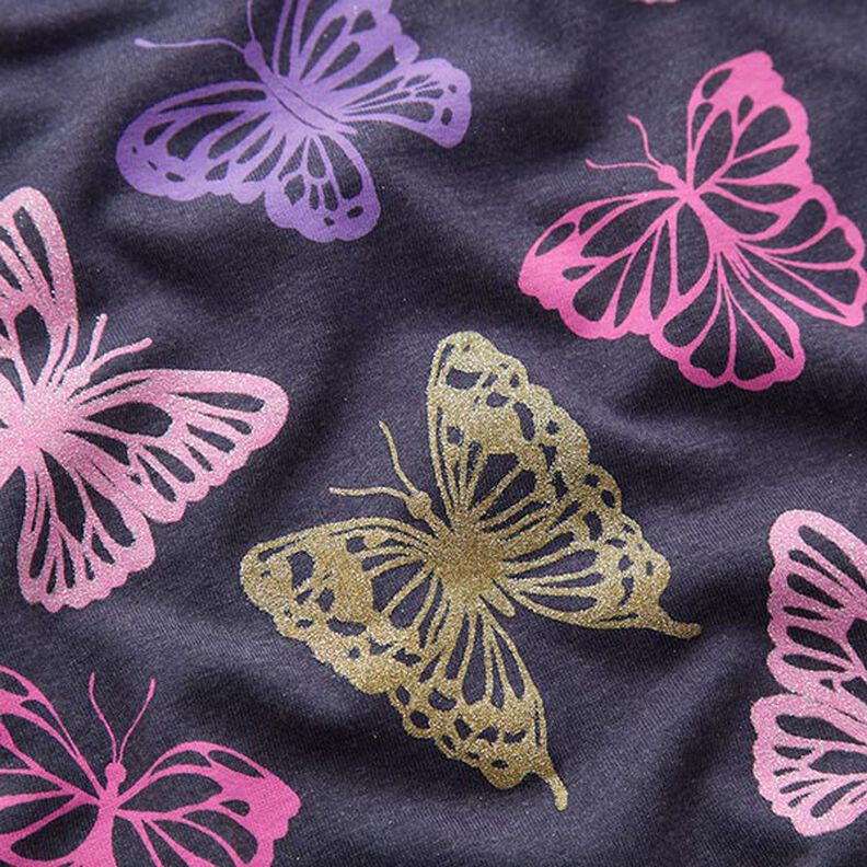 Jersey coton Papillons scintillants – bleu noir,  image number 3