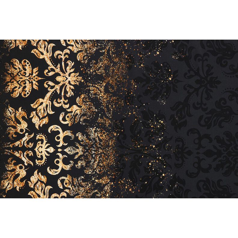 French Terry Sweat d’été Tissu bordure ornements dorés | Glitzerpüppi – noir/or ancien,  image number 8