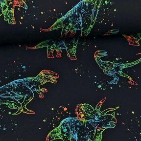 Jersey coton Contours de dinosaures | Glitzerpüppi – noir/mélange de couleurs, 