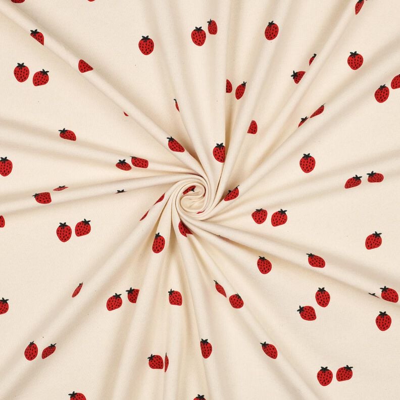 GOTS Jersey coton Fraises | Poppy Fabrics – beige clair/carmin, image number 3