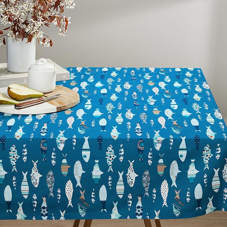 Tissu en coton Cretonne Poisson abstrait – bleu,  image number 7