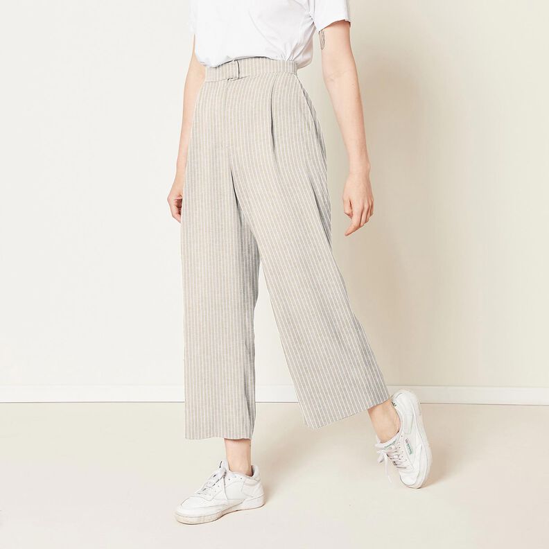 Mélange lin coton Larges rayures – taupe clair/blanc,  image number 6