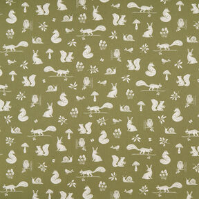 Tissu de décoration Semi-panama Scène d'animaux de la forêt – olive/nature, 