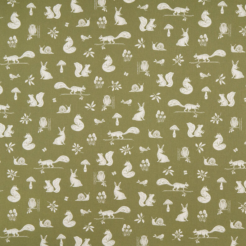 Tissu de décoration Semi-panama Scène d'animaux de la forêt – olive/nature, image number 1