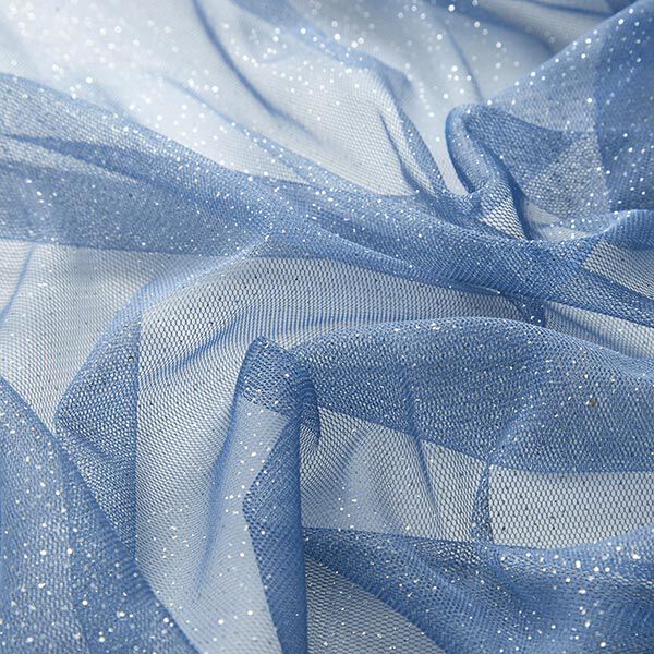 Tissu tulle scintillant – bleu jean/argent,  image number 2
