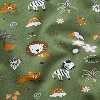 GOTS Jersey coton Animaux mignons de la jungle – pin, 