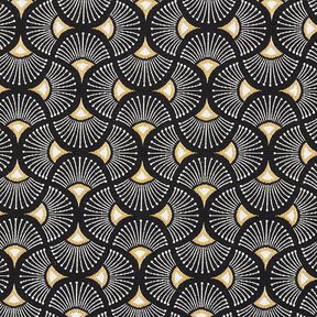 Tissu de décoration Jacquard petits éventails – noir/or, 
