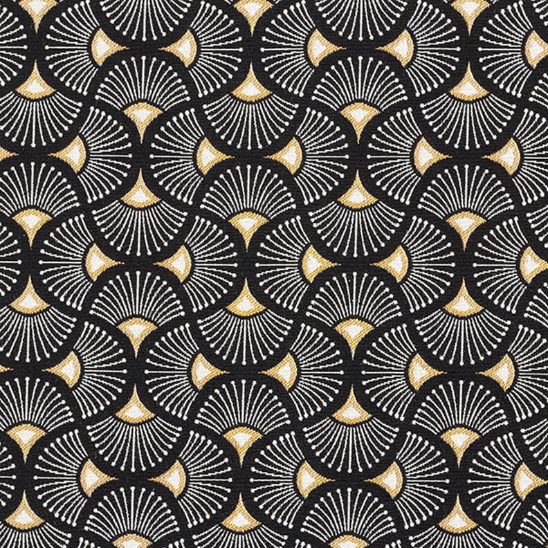 Tissu de décoration Jacquard petits éventails – noir/or,  image number 1