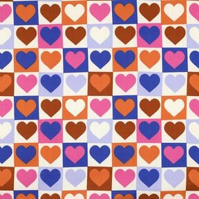 Popeline coton Tissu à carreaux avec cœurs | Poppy Fabrics – ivoire/bleu roi, 