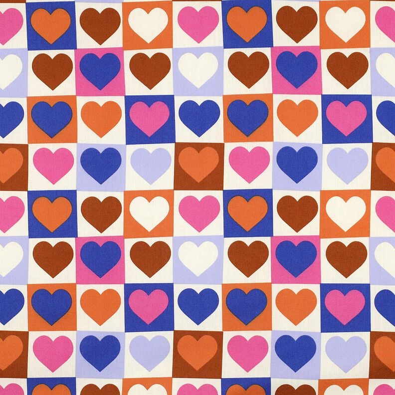 Popeline coton Tissu à carreaux avec cœurs | Poppy Fabrics – ivoire/bleu roi,  image number 1