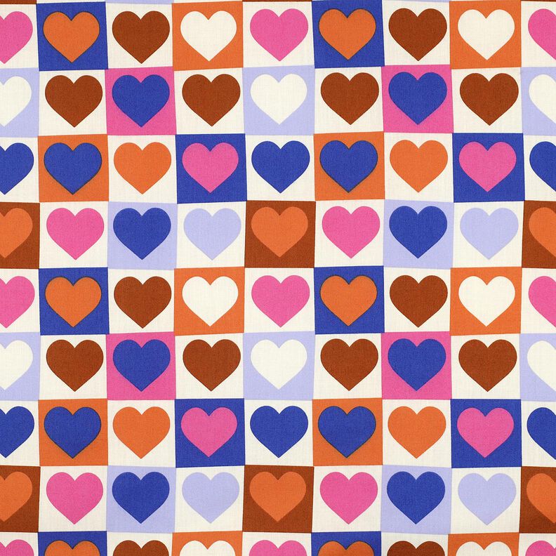 Popeline coton Tissu à carreaux avec cœurs | Poppy Fabrics – ivoire/bleu roi, image number 1