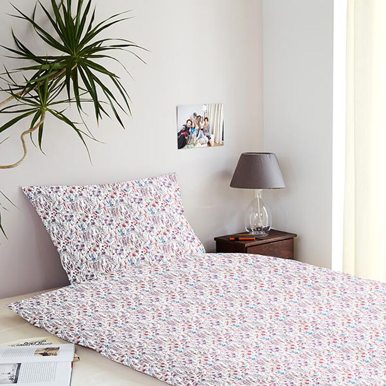 Tissu de décoration Popeline coton Fleurs sauvages – pourpre/pétrole,  image number 5