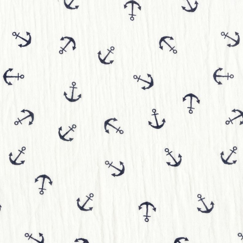 Tissu double gaze de coton Ancre – blanc/bleu marine,  image number 1
