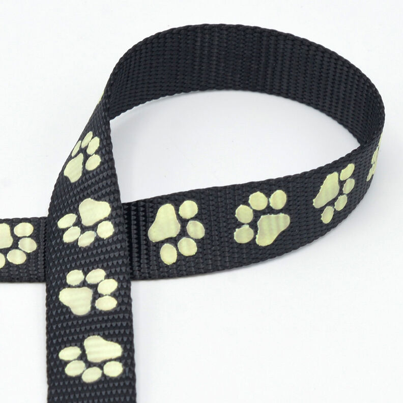 Ruban réfléchissant Laisse pour chien Patte [20 mm] – noir,  image number 1
