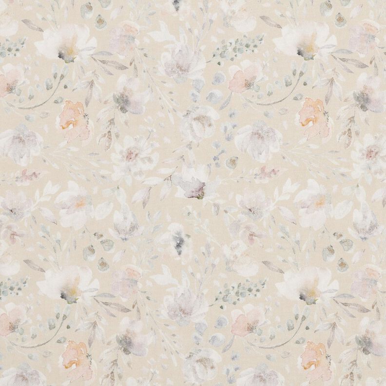 Jersey coton Fleurs délicates aquarelle Impression numérique – beige clair,  image number 1