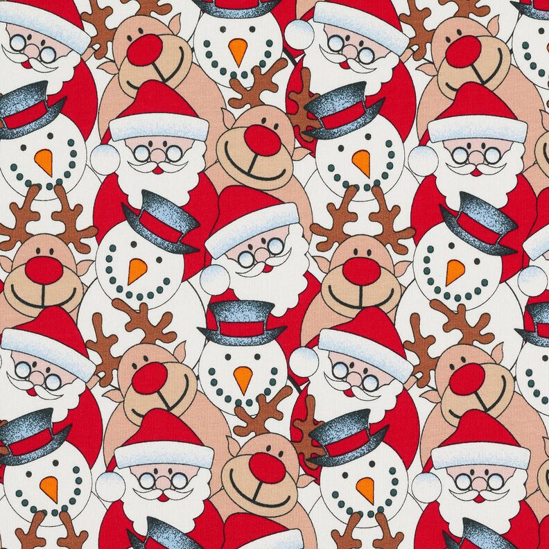 French Terry Sweat d’été Renne, Père Noël et bonhomme de neige – écru,  image number 1