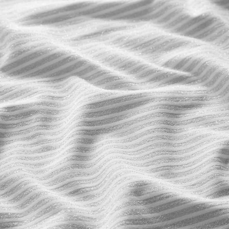 Jersey à rayures pailletées fines – blanc/argent métallisé, image number 2