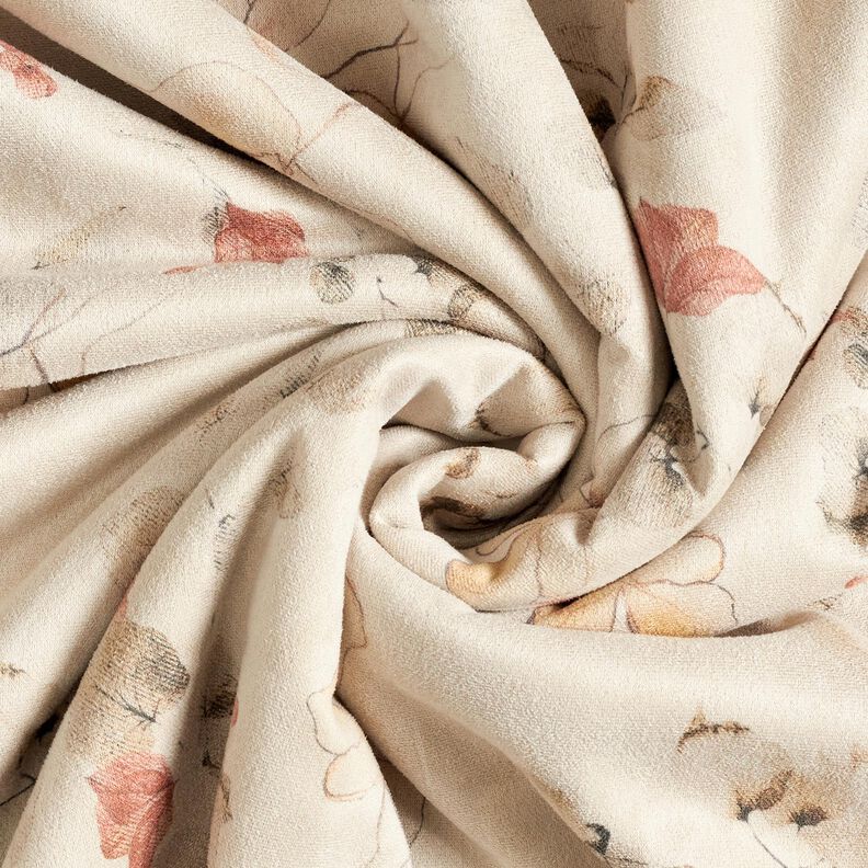 Tissu stretch velours doublé sherpa avec fleurs délicates | Katia Fabrics – nature,  image number 4
