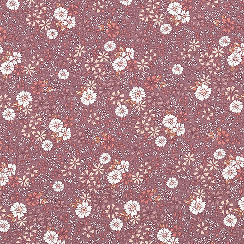 Jersey coton Prairie fleurie – vieux rose foncé,  image number 1