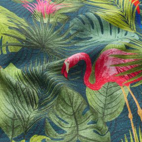 Tissu de décoration Semi-panama Oiseaux tropicaux – vert foncé/rouge, 