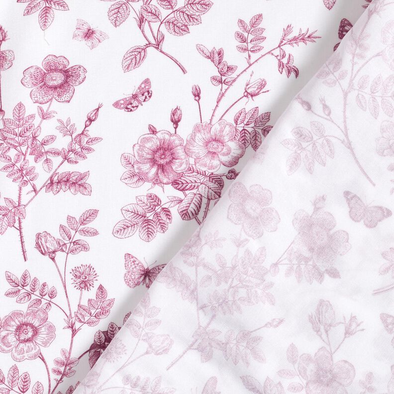 Tissu viscose Fleurs et papillons – blanc/raisin,  image number 4